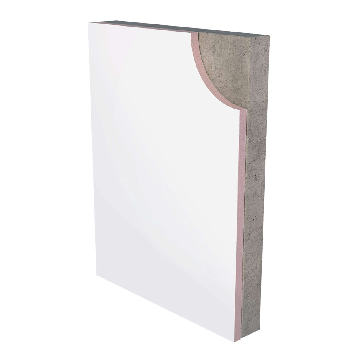 Kooltherm K17 Insulated Plasterboard bonded to a concrete wall, cut-away drawing