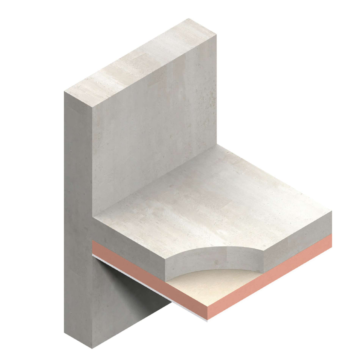 Kingspan Kooltherm K10 PLUS Soffit Board fixed to the underside of a concrete slab, cutaway render