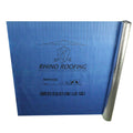 Rhino Metal Roofing roll partly unrolled, blue anti-glare mesh face with Rhino Roofing print and foil on the roll