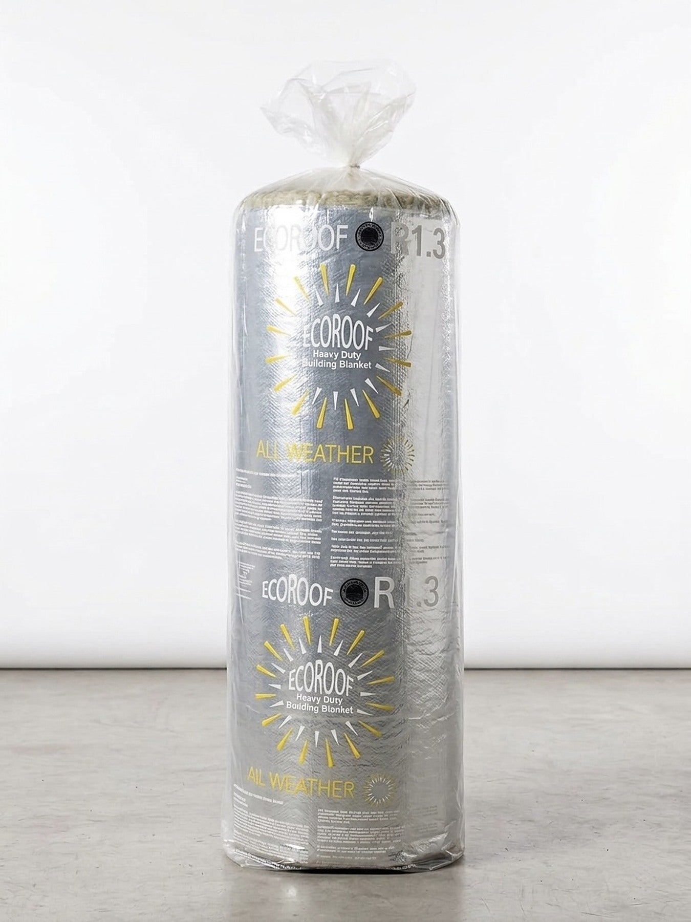 EcoRoof R1.3 heavy duty building blanket, foil faced roll in All Weather branded packaging