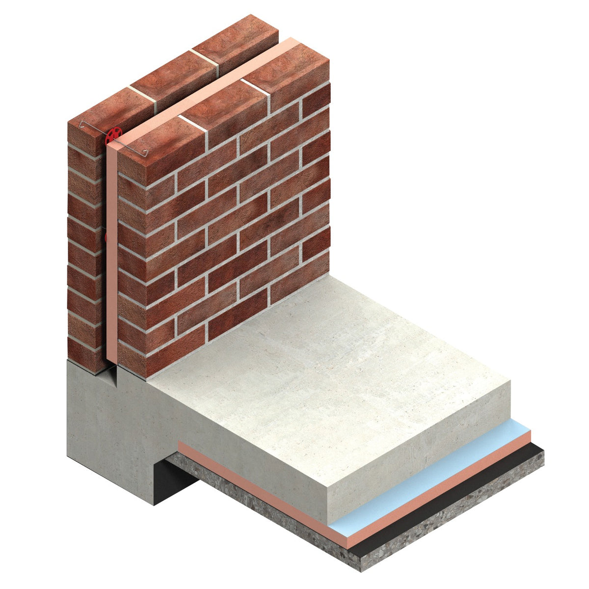 Kooltherm K3 Floorboard laid below a concrete slab on ground, over a damp proof membrane