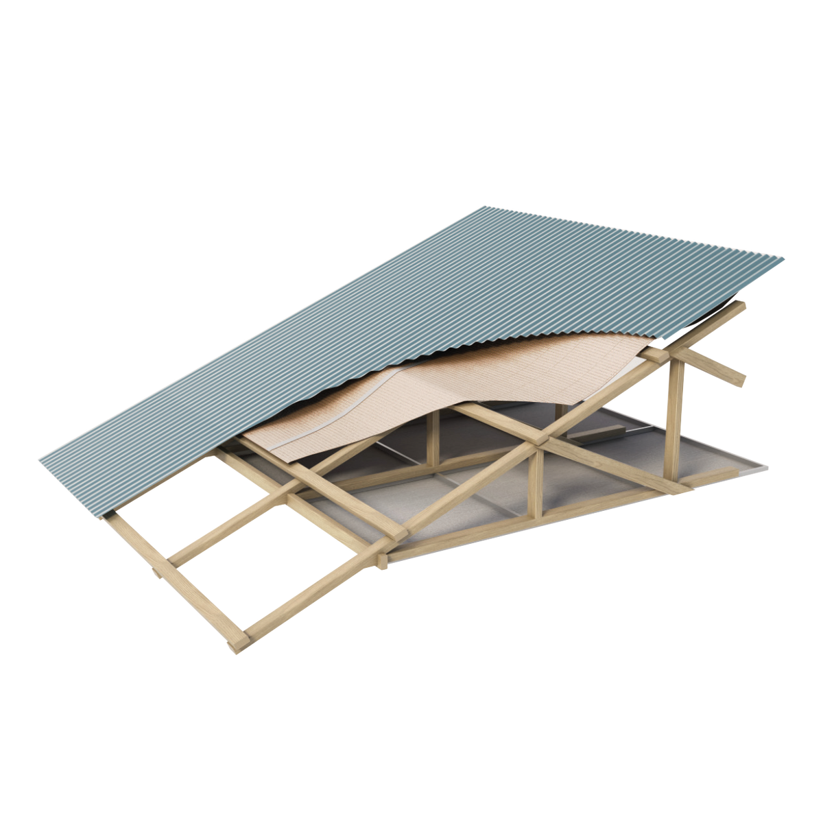 Kingspan AIR-CELL Insulbreak 55 under metal roof sheeting in a timber truss roof with a flat ceiling, Kingspan drawing