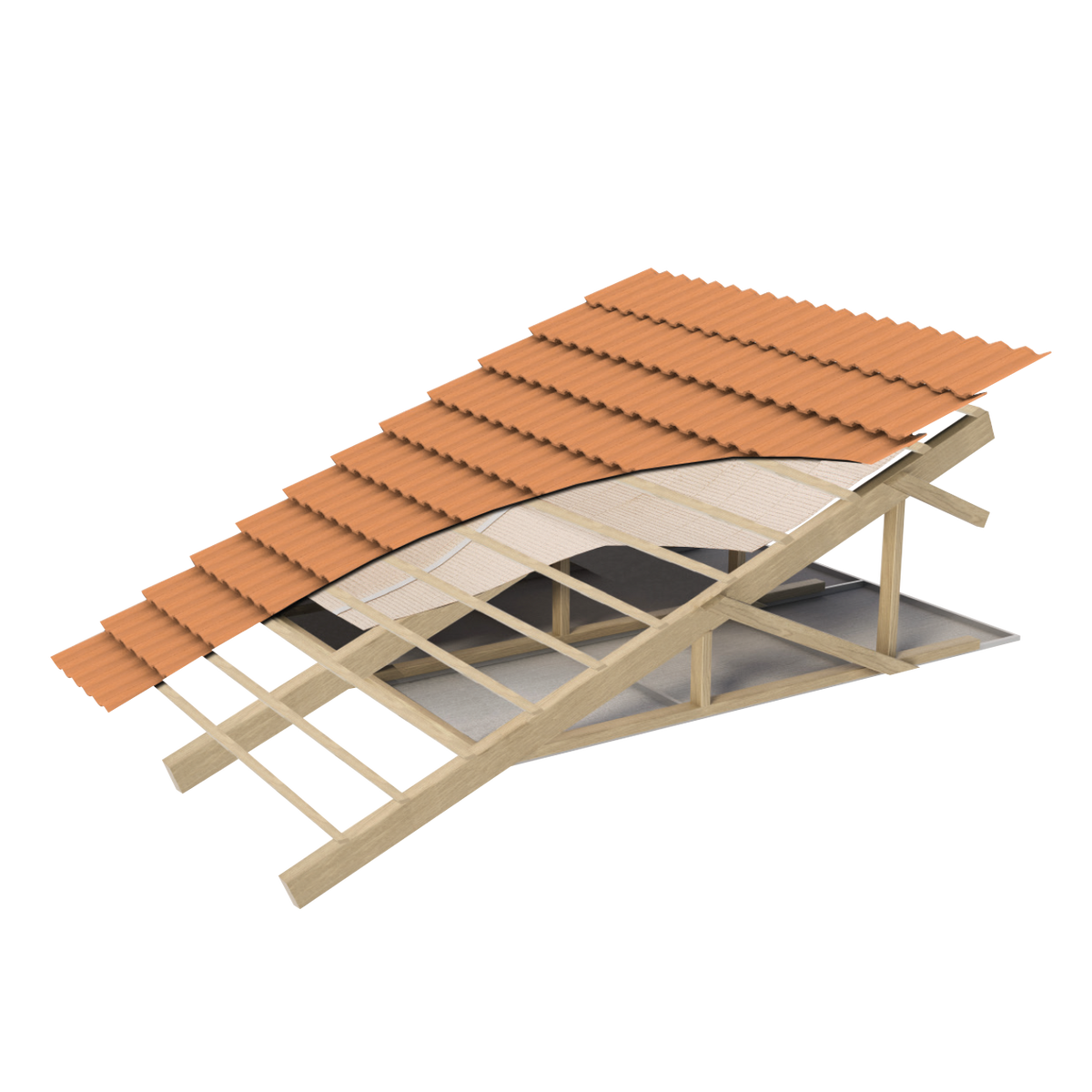 Kingspan AIR-CELL Insulbreak 55 over the rafters and under the battens of a tiled roof, Kingspan drawing