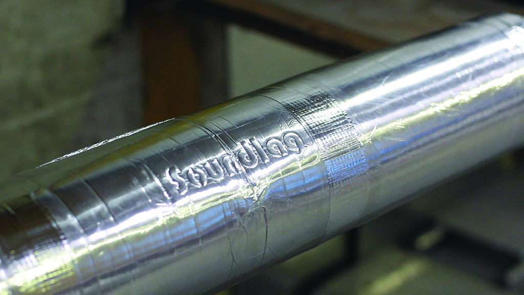 Pyrotek Soundlag wrapped around a pipe with foil taped joins